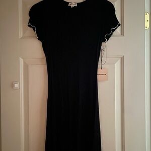 Superdown London Lettuce Trim Dress in Black and White